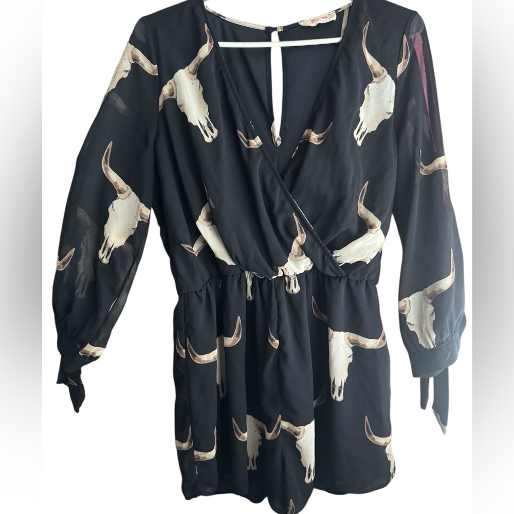 Peach Love California Black Dress with Bull Skull Print
